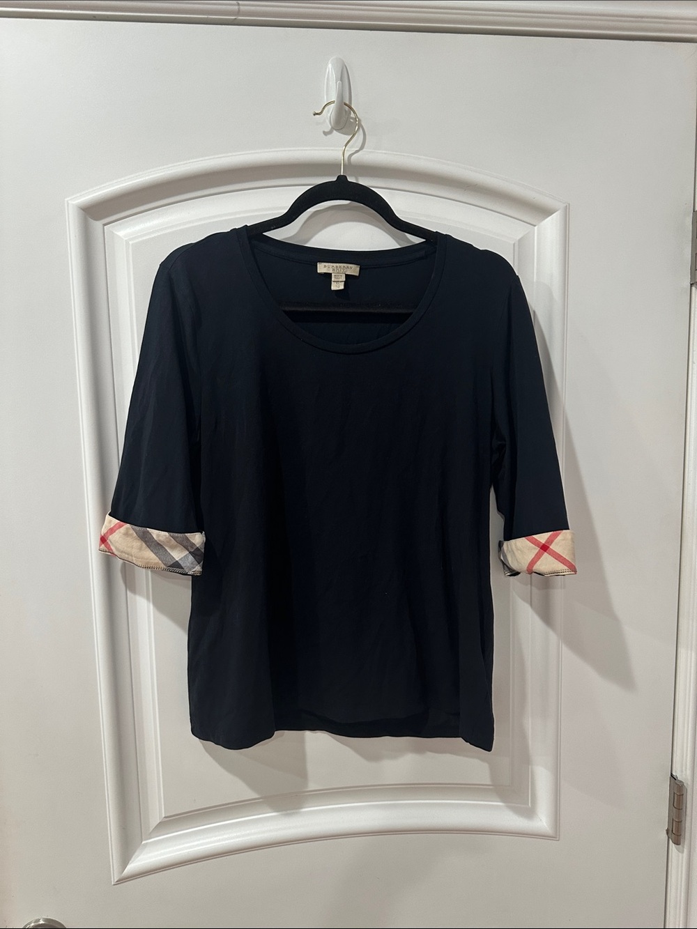 Burberry Black Short Sleeve Tee with Signature Check Cuffs